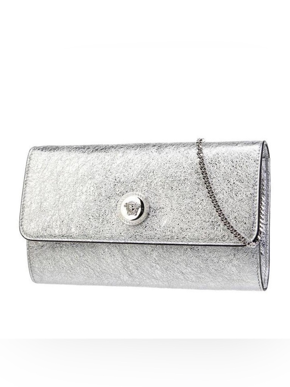 Versace Silver Metallic Chain Envelope Clutch - Picture 9 of 10